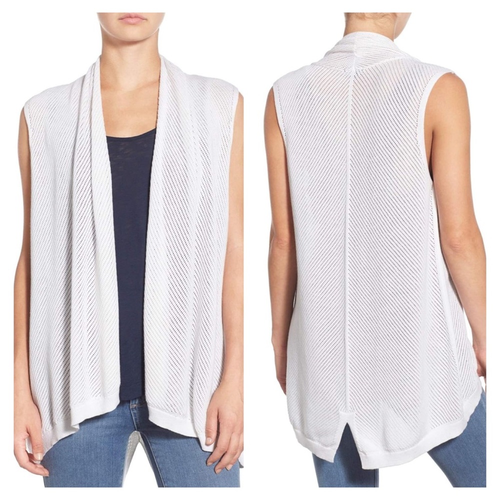 Splendid Mariner Vest Open Knit Airy Soft Silk Blend Draped Open Front Cardigan